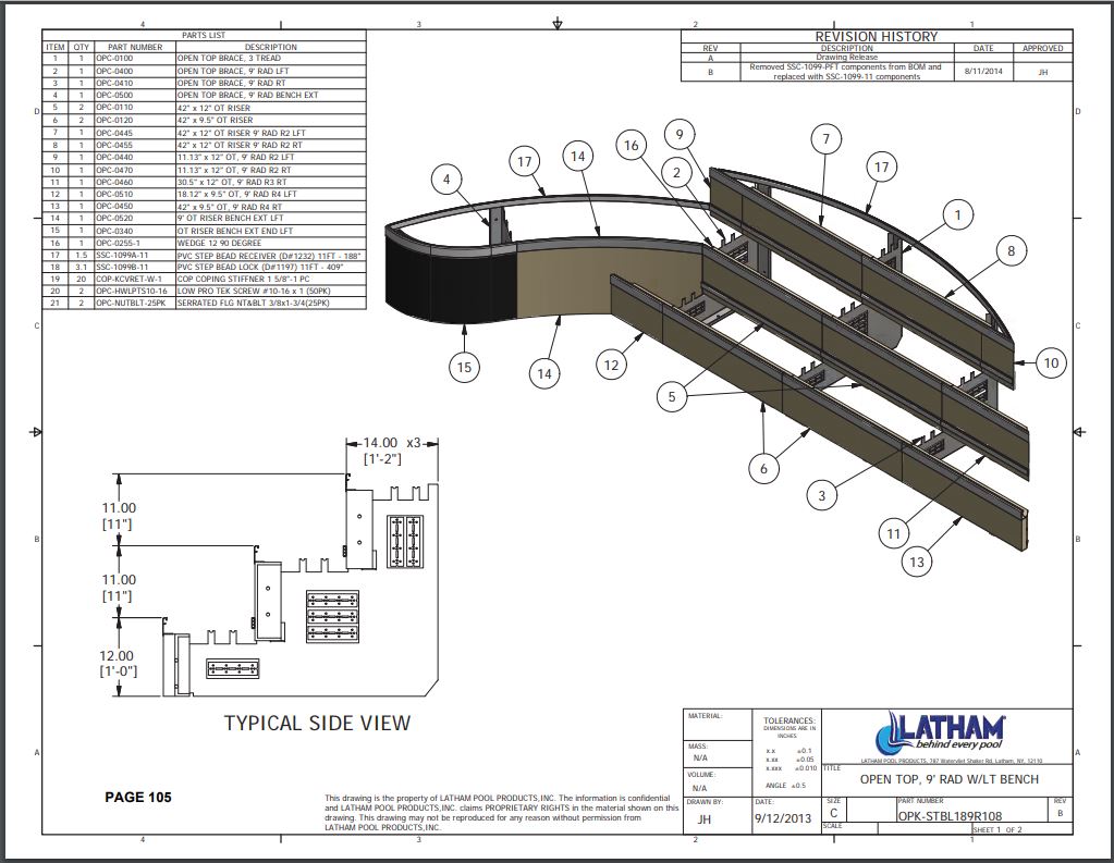 9' Radius Polymer Step w/ Left Bench